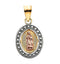 Rhodium-Plated 14k Yellow and Rose Gold Tri-Color Our Lady of Guadalupe Oval Pendant (15.5x12.75 MM)