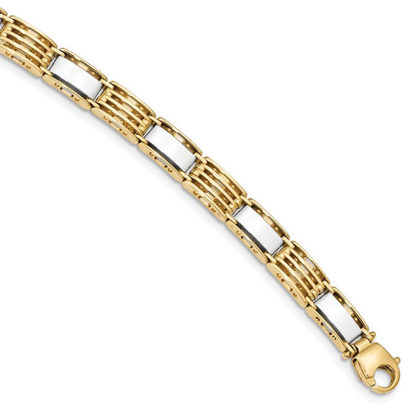 Men's Two-Tone 14k Yellow and White Gold Link Bracelet, 8.5"