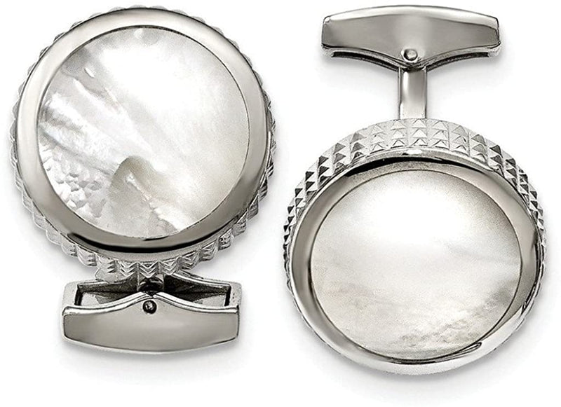 Stainless Steel Studded Round Mother of Pearl Cuff Links