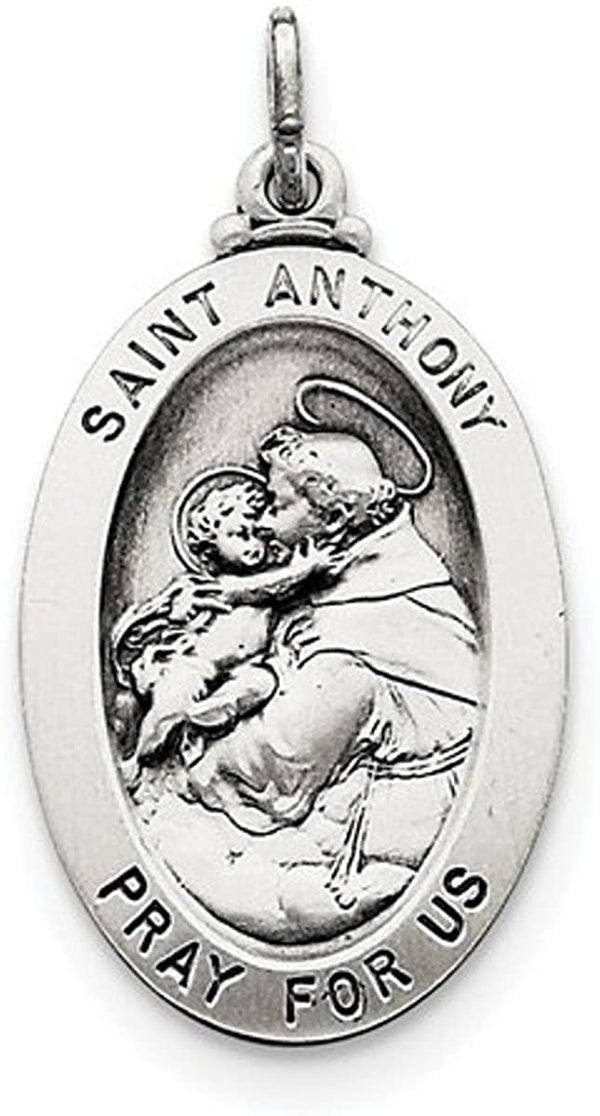 Sterling Silver Antiqued Saint Anthony Medal (35x20MM)