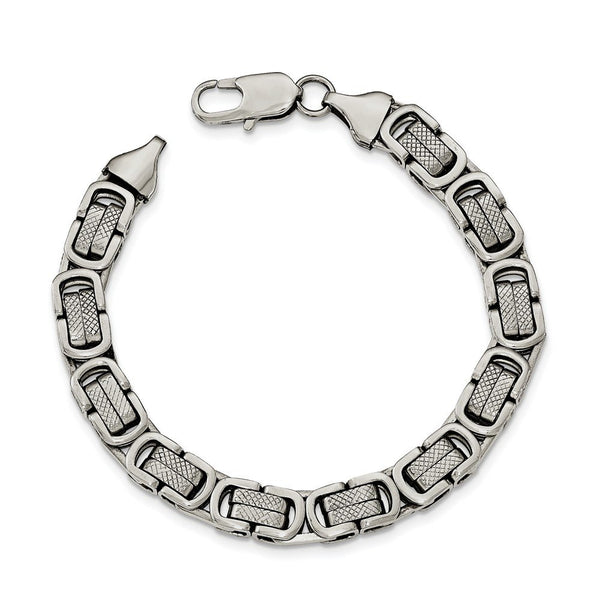 Men's Polished and Textured Stainless Steel Link Bracelet, 8.25"