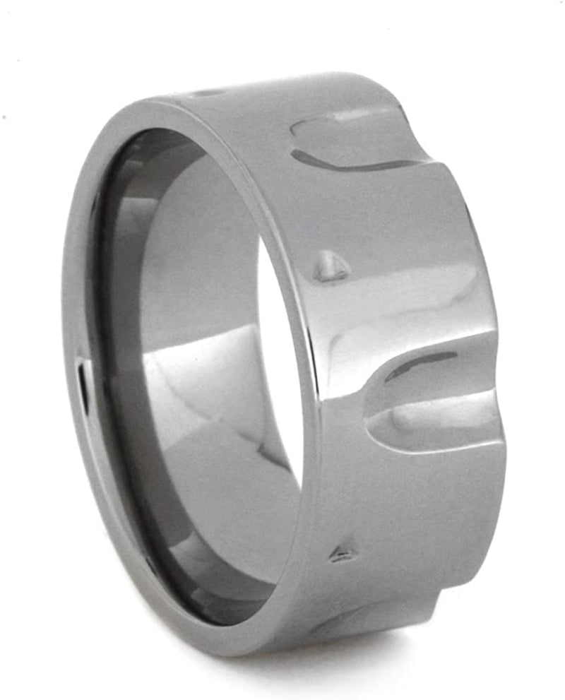 Gun Revolver 9mm Comfort-Fit Titanium Wedding Band, Size 14