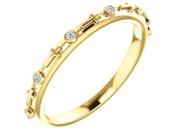 Petite Diamond Cross Ring, 14k Yellow Gold (.03 CTW, Color G-H, Clarity I1)