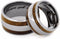 Oak Whiskey Barrel Wood, Titanium Stripe Inlay and His and Hers Titanium Wedding Band Set, M11.5-F8.5