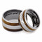 Oak Whiskey Barrel Wood, Titanium Stripe Inlay and His and Hers Titanium Wedding Band Set