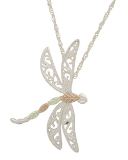 Dragonfly Pendant Necklace, Sterling Silver, 12k Green and Rose Gold Black Hills Gold Motif, 18''