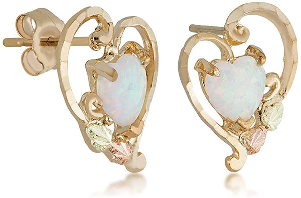 Ave 369 Created Opal Heart Stud Earrings, 10k Yellow Gold, 12k Green Gold, 12k Rose Gold Black Hills Gold
