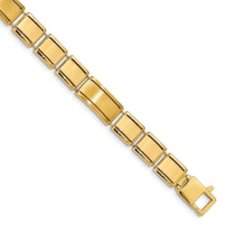 Men's Polished and Brushed 14k Yellow Gold 9.5mm Link Bracelet, 8.5"