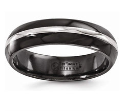 Gold Inlay Collection Black Titanium, 14k White Gold Domed 6mm Band