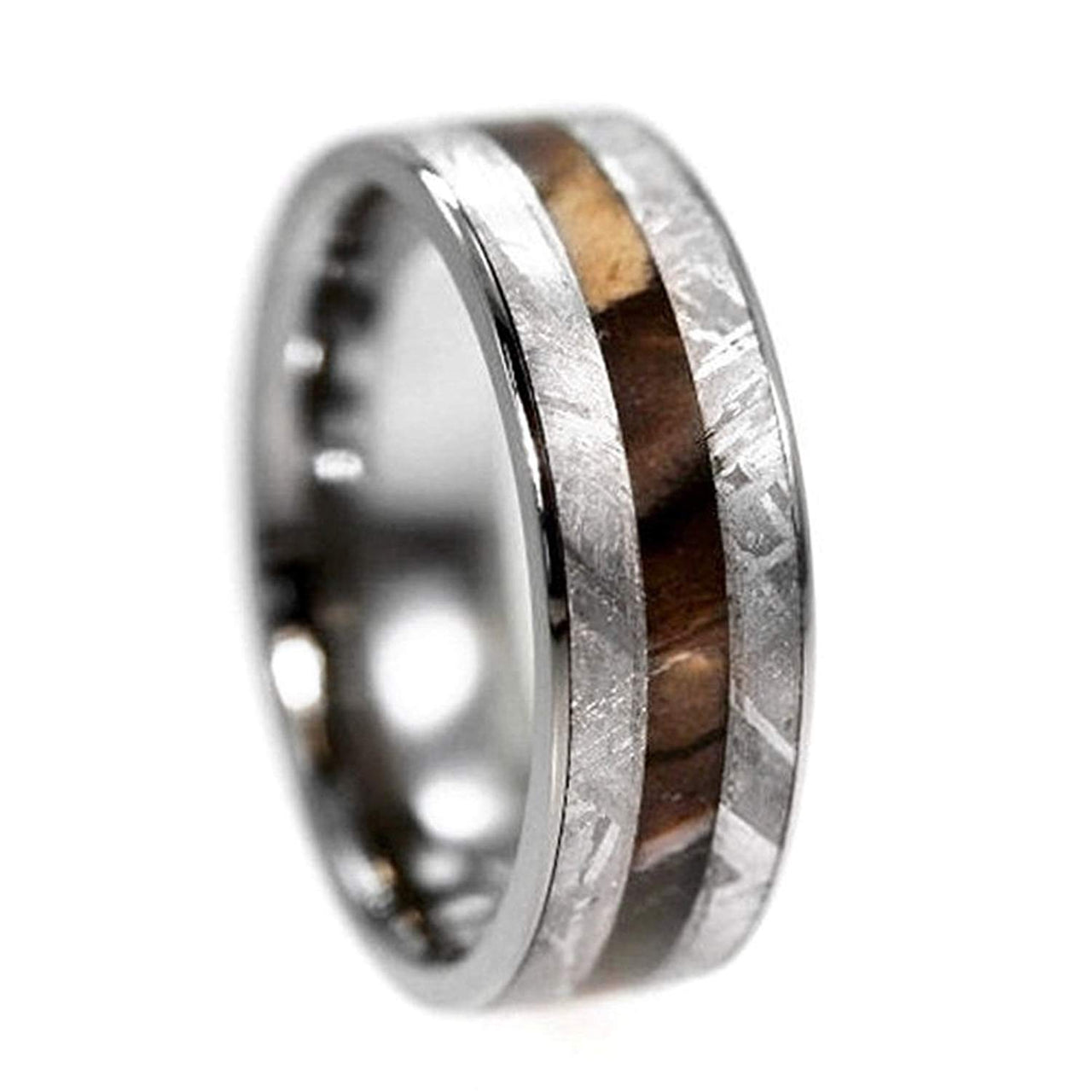 Gibeon Meteorite, Petrified Wood 7mm Comfort-Fit Titanium Ring