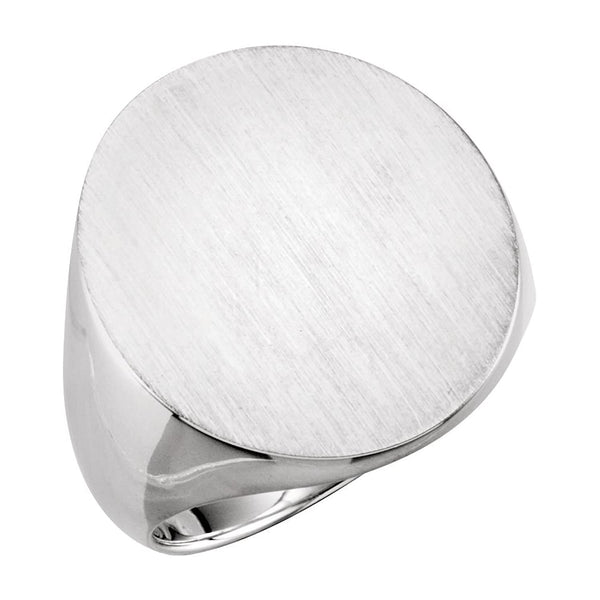 The Men's Jewelry Store Men's Sterling Silver Satin Brushed Oval Signet Ring, 22x20mm