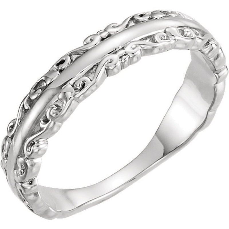 Scrollwork Stackable Ring, Rhodium-Plated 14k White Gold