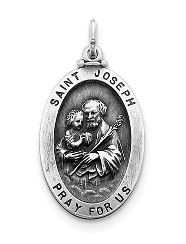 Sterling Silver Antiqued Saint Joseph Medal (35X18 MM)