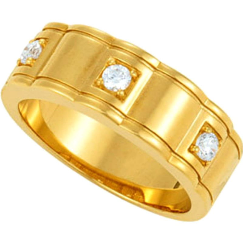 Men's 3-Stone Diamond Scalloped 14k Yellow Gold Ring, Size 10 (1/4 Cttw )