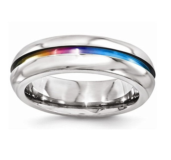 Radiance Collection Gray and Rainbow Andodized Titanium Grooved 6mm Band