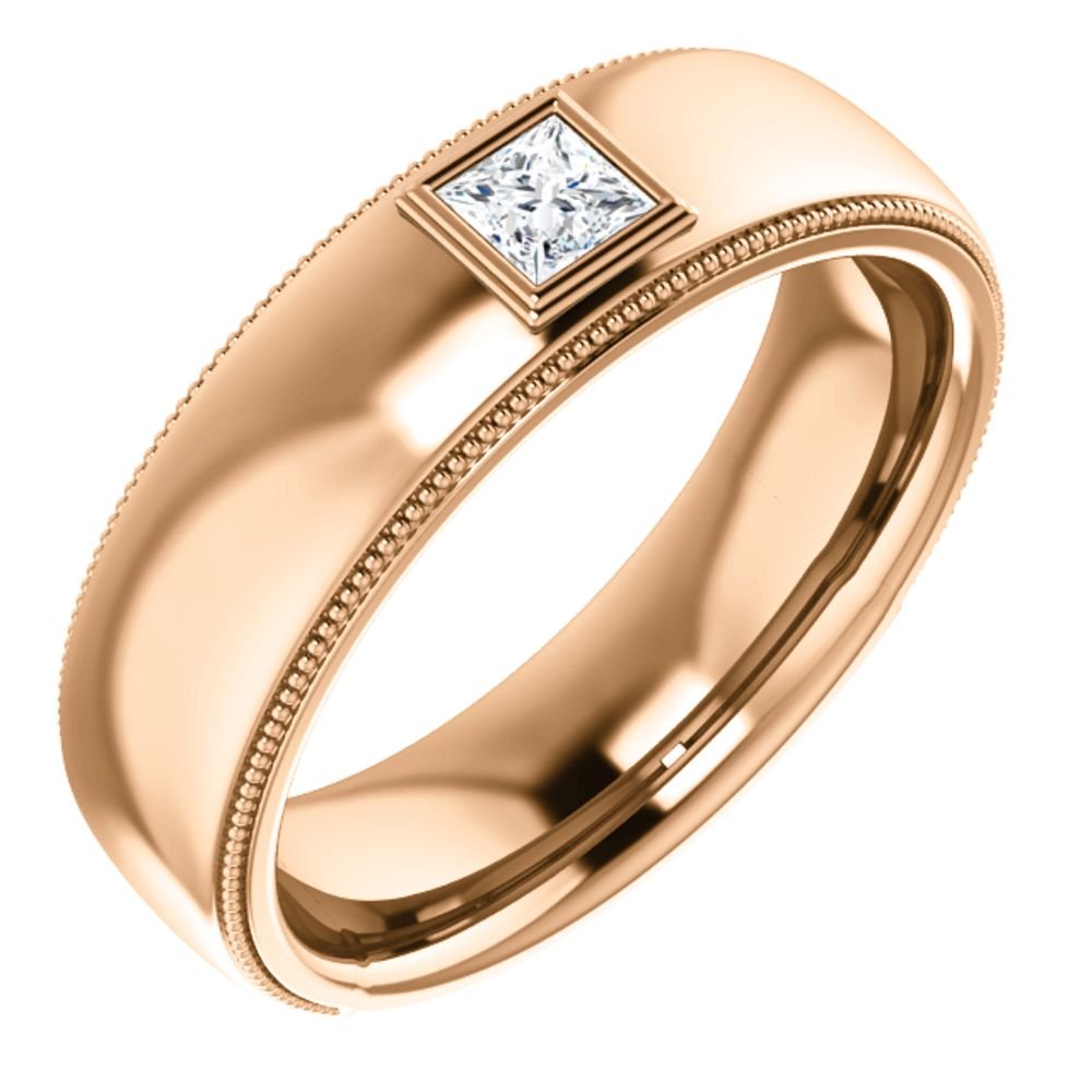 Men's 14k Rose Gold Diamond 6.8mm Milgrain Band (.25 Ctw, Color G-H, SI2-SI3 Clarity) Size 10