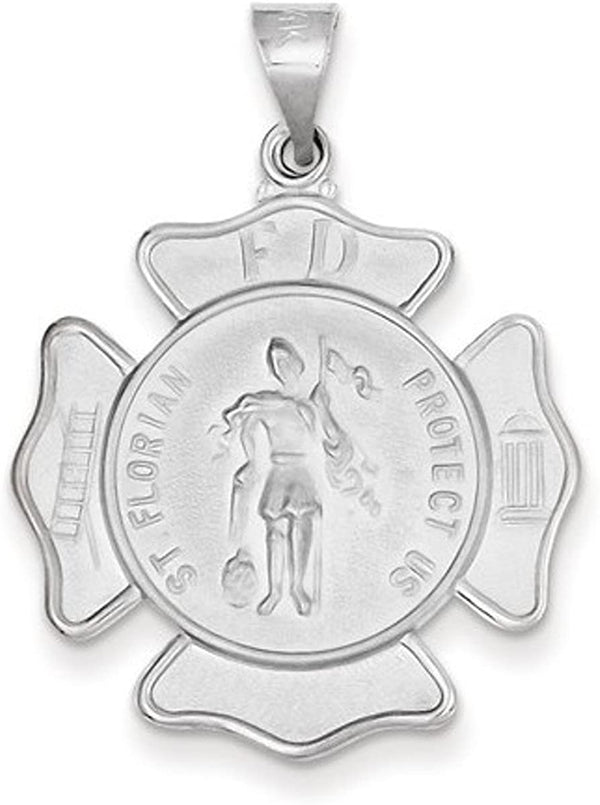 Rhodium-Plated 14k White Gold St. Florian Badge Medal Pendant (29X26MM)