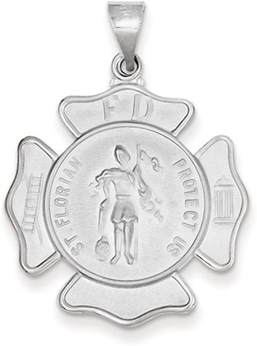 Rhodium-Plated 14k White Gold St. Florian Badge Medal Pendant (29X26MM)