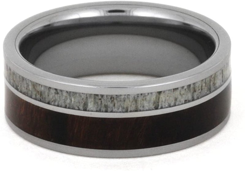 Deer Antler, Ironwood, Titanium 8mm Comfort-Fit Tungsten Band, Size 13
