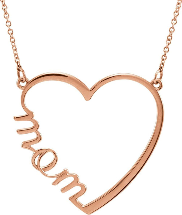 14k Rose Gold 'Mom' Heart Necklace, 17"
