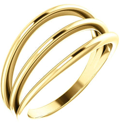 3 Row Negative Space Ring, 14k Yellow Gold