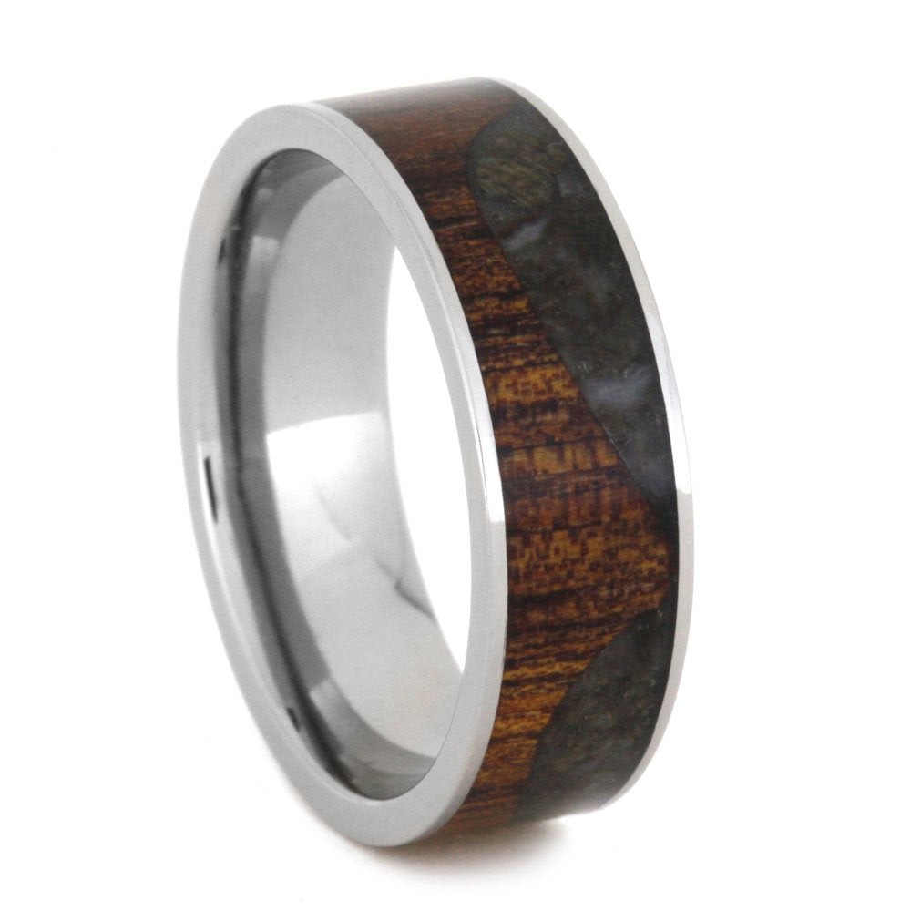 Dinosaur Bone Wave Pattern, Koa Wood 7mm Comfort-Fit Titanium Wedding Band