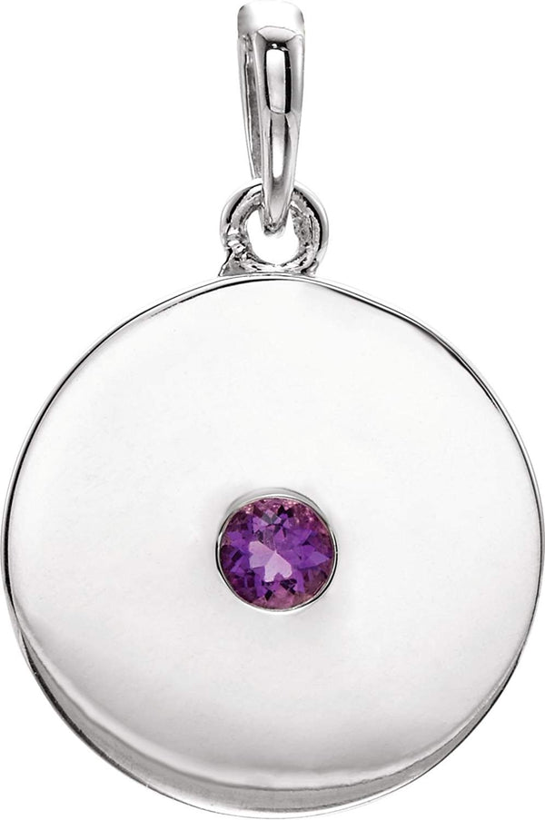 Round Amethyst Disc Pendant, Rhodium-Plated 14k White Gold