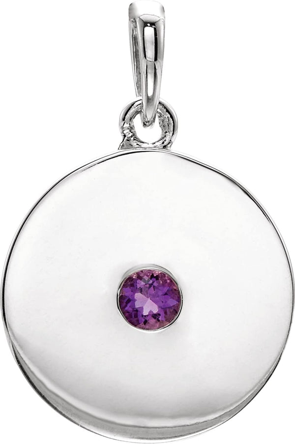 Round Amethyst Disc Pendant, Sterling Silver