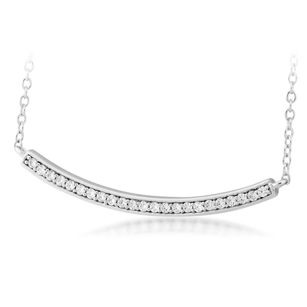 CZ Curved Bar Pendant Rhodium Plated Sterling Silver Necklace, 18"