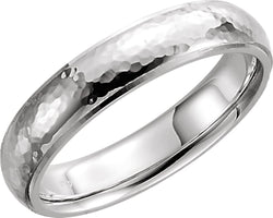 The Men's Jewelry Store Men's Hammer Finished 4mm Comfort Fit Band Dome Sterling Silver Band, Size 10