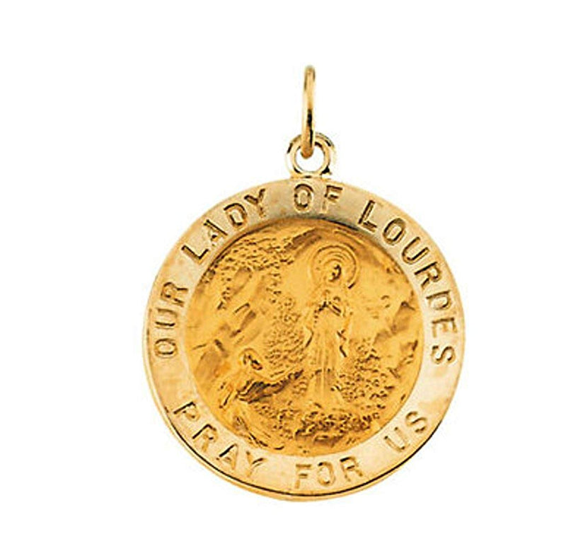 14k Yellow Gold Round Our Lady of Lourdes Medal (12 MM)