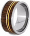 Koa Wood, 14k Yellow and Rose Gold Pinstripes 11mm Comfort-Fit Titanium Wedding Band, Size 13.75