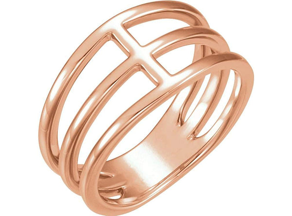 3 Row Negative Space Ring, 14k Rose Gold