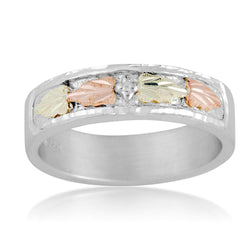 Women's Diamond-Cut Wedding Ring, Sterling Silver, 12k Green and Rose Gold Black Hills Gold Motif