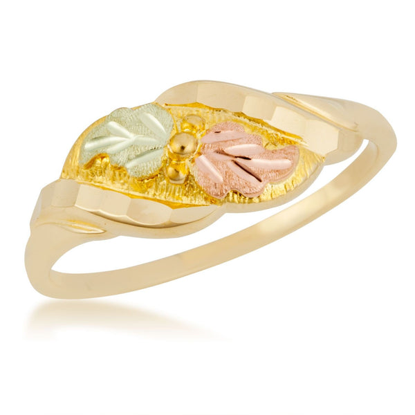 Diamond-Cut Leaf Ring, 10k Yellow Gold, 12k Pink and Green Gold Black Hills Gold Motif