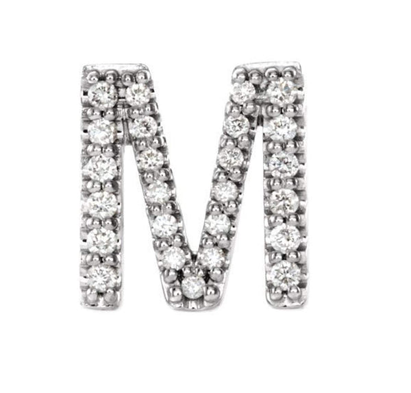 Sterling Silver Diamond Letter 'M' Initial Stud Earring (Single Earring) (.10 Ctw, GH Color, I1 Clarity)