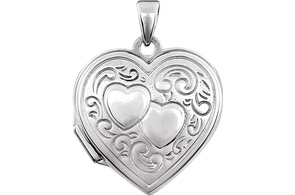 Sterling Silver Embossed Heart Locket with Two Hearts Design