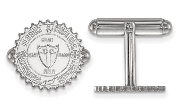 Rhodium-Plated Sterling Silver Florida A and M University Crest Round Cuff Links, 15MM
