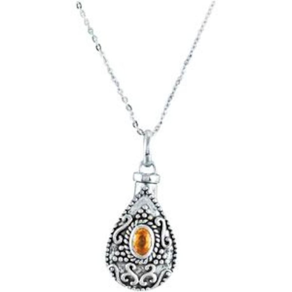 Orange-Yellow CZ Teardrop Ash Holder Necklace, Rhodium Plate Sterling Silver, 18"