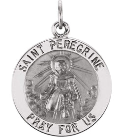 14k White Gold Round St. Peregrine Medal (18MM)