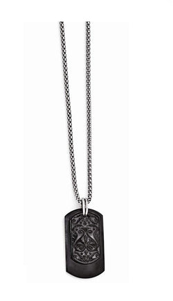 Edward Mirell Black Titanium and Sterling Silver Dog Tag Pendant Necklace, 20"