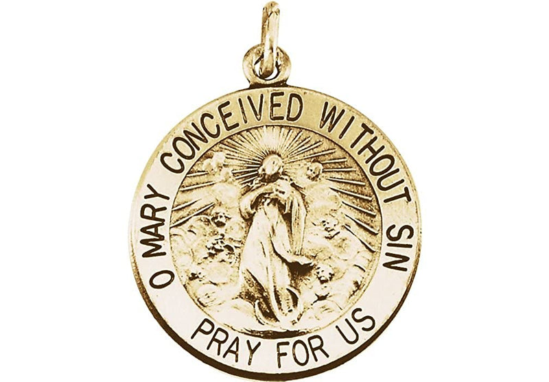 14k Yellow Gold Round Immaculate Conception Medal (15 MM)