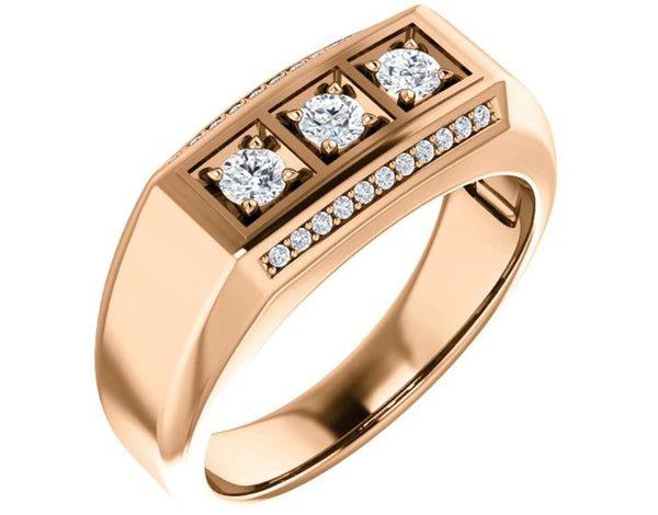 Men's 3 Stone Bright Set Diamond 14k Rose Gold Band, Size 11 (.50 Cttw, GH Color, I1 Clarity)