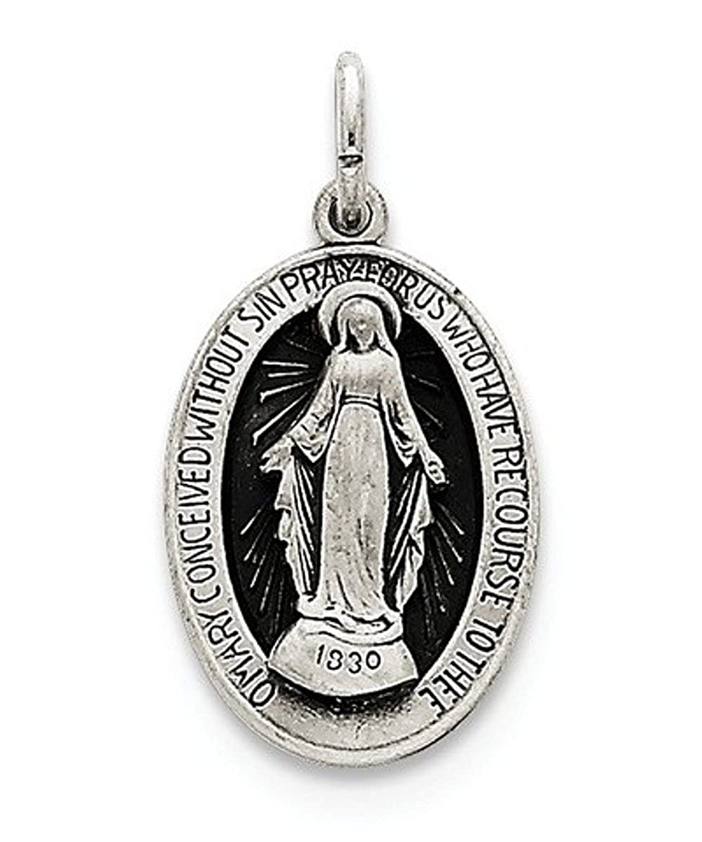 Sterling Silver Antiqued Miraculous Medal (25X13MM)