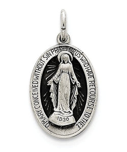 Sterling Silver Antiqued Miraculous Medal (25X13MM)