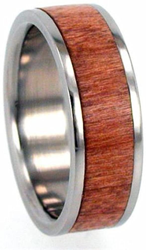 Cherry Wood Inlay 8mm Comfort-Fit Interchangeable Titanium Wedding Band, Size 9