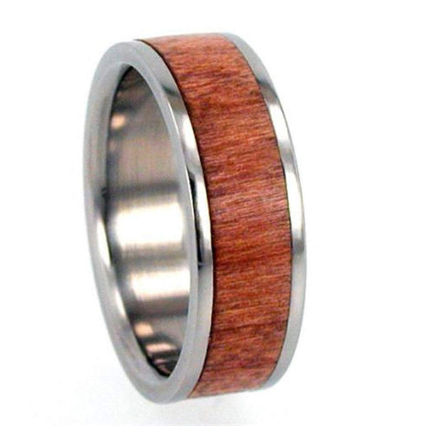 Cherry Wood Inlay 8mm Comfort-Fit Interchangeable Titanium Wedding Band, Size 10