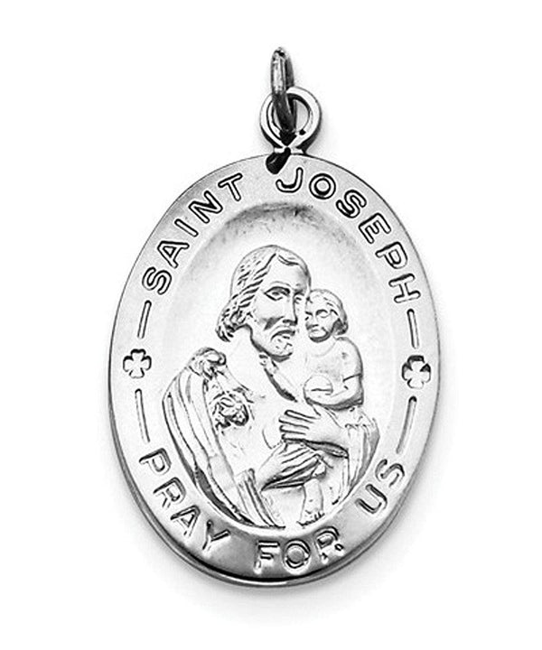 Rhodium-Plated Sterling Silver St. Joseph Medal (35X21MM)