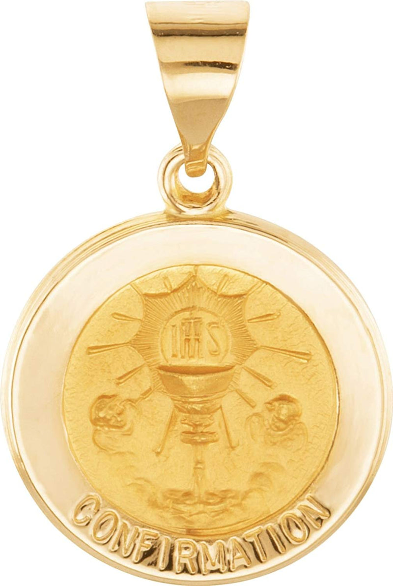 14k Yellow Gold Round Hollow Confirmation Medal (15 MM)