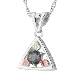 Round Mystic Fire Topaz Triangle Pendant Necklace, Sterling Silver, 12k Green and Rose Gold Black Hills Gold Motif, 18"